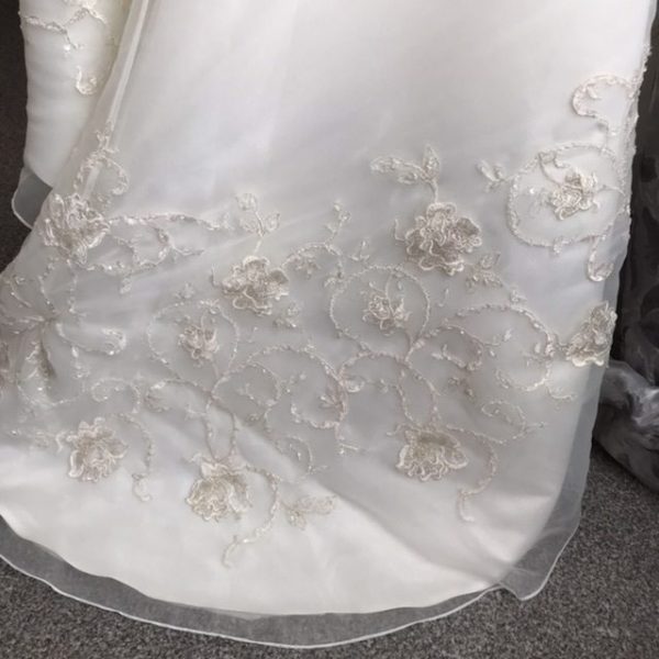 Samantha wedding dress train pale gold embroidery detail